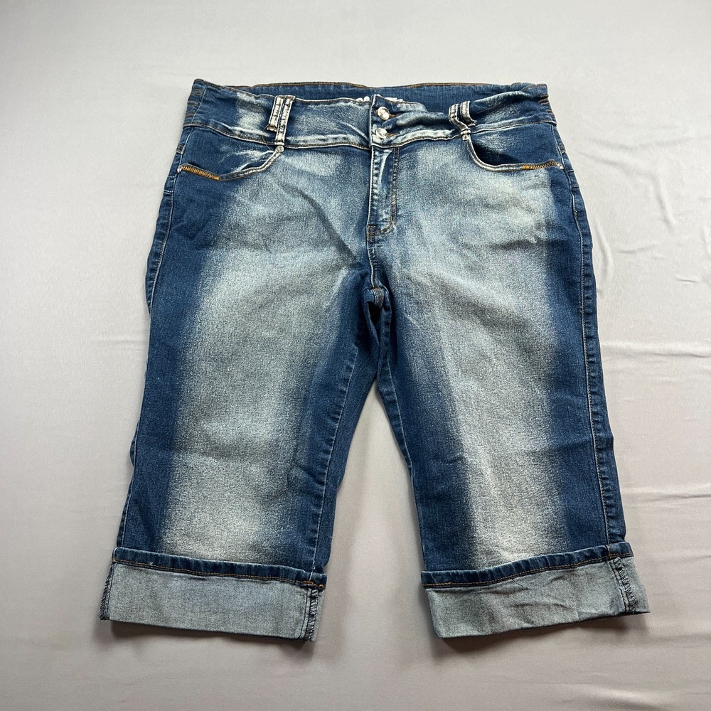 D&B Deep Blue Capri Jeans Womens 22 Blue Denim Stretch High Rise Cuffed Hem